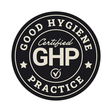 Round GHP certified badge for Good Hygiene Practice labels