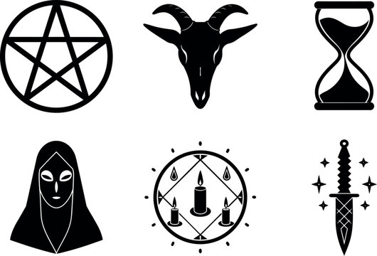 Collection of occult mystical symbols in black vector illustration 