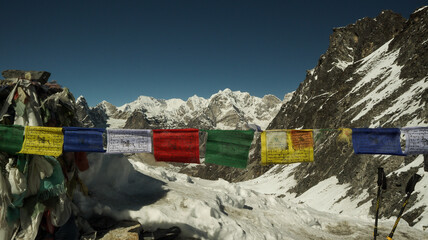 Prayer flags on a pass in Nepal.