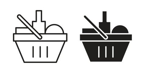 Grocery basket icon concept. Thin line symbol. Vector illustration isolated. Editable stroke.