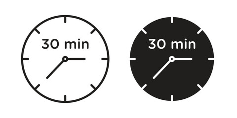 Half hour icon concept. Thin line symbol. Vector illustration isolated. Editable stroke.