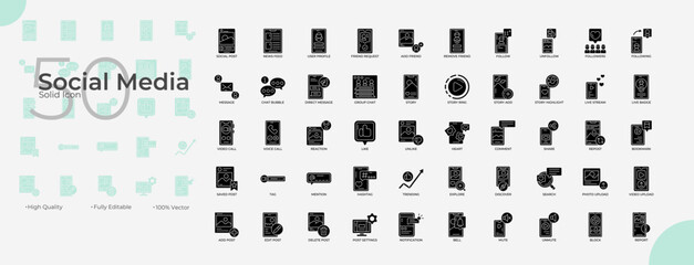 Social Media Solid Editable Icons set