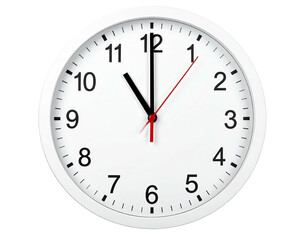 A white wall clock shows the time with minute, hour, and second hands