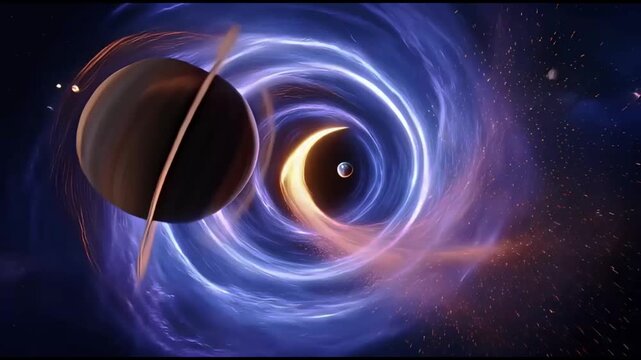 Black hole devouring planets and stars in deep space cosmic event astronomical phenomenon universe exploration science fiction background footage