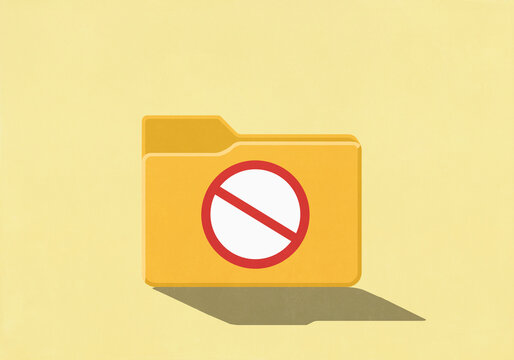 Yellow digital folder with white and red forbidden symbol