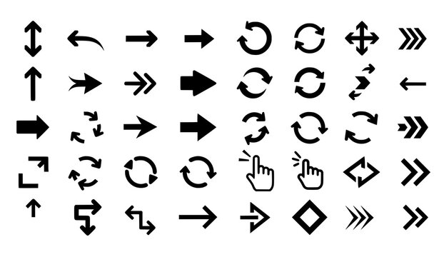 Minimalist vector arrow set with directional, chevron, triangle, and diagonal arrow icons