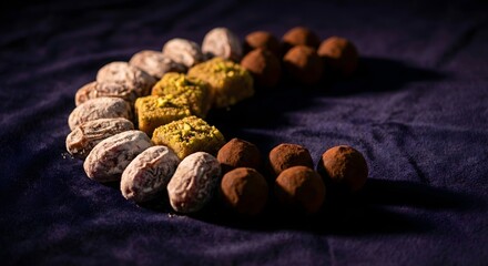 Obraz premium Premium Crescent Moon Arrangement Made of Assorted Gourmet Chocolates and Truffles