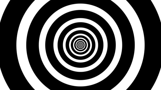 Hypnotic black and white spiral tunnel zoom effect, optical illusion, abstract motion background