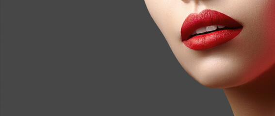 Obraz premium Red Lips Closeup, Vibrant Lipstick Texture, Intense Crimson Satin Finish Glossy Highlight Precise Lip Liner Seductive Expression, Beauty Advertising Shot Makeup Artist Editorial Styling