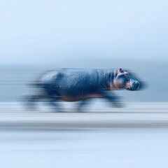 Hippopotamus running with speed and motion blur