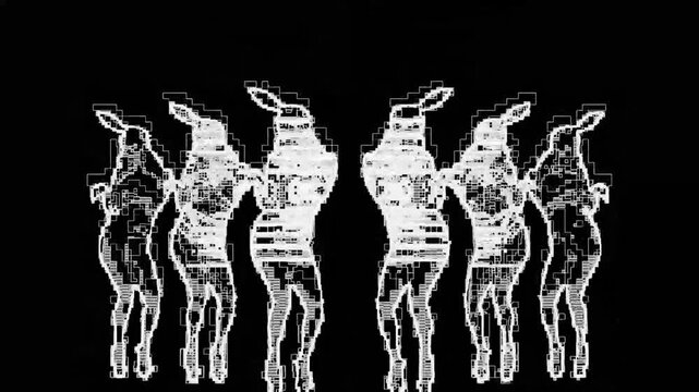Glowing bunny girl silhouette flashing pixel style dynamic dance VJ background