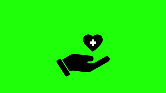 Hand Holding Heart with Medical Cross Icon Animation on Green Screen Healthcare Support Medical Insurance Concept