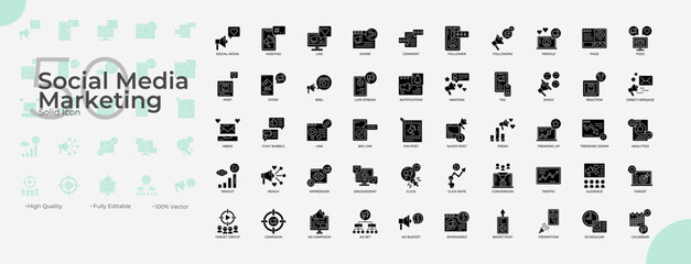 Social Media Marketing Solid Editable Icons set
