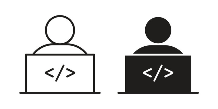 Programmer icon concept. Thin line symbol. Vector illustration isolated. Editable stroke.