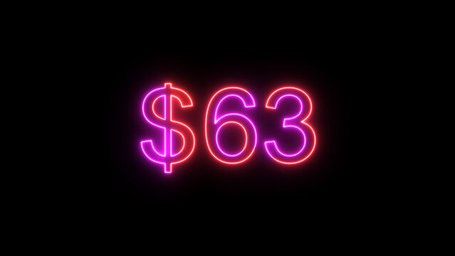 63 dollar number illustration. Neon dollar illustration from  63 number. on a black background. and creating a stunning 4k illustration.