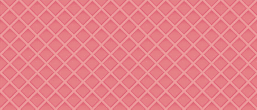 Pink ice cream waffle cone texture. Seamless diamond grid pattern in soft pastel pink. Crispy sweet waffles pattern