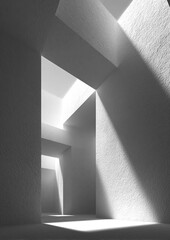 Abstract geometric space with deep shadows and stark lighting