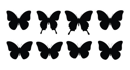 Collection of black silhouette butterflies arranged in a grid pattern © Nayem