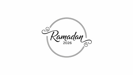 Elegant Ramadan 2026 celebration greeting card design with calligraphy and circular ornament