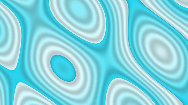 Abstract flowing fabric with blue and white oval patterns and layered ripples