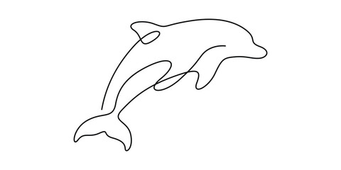 Obraz premium Minimalist single continuous line drawing of a leaping dolphin One line drawing of dolphin vector illustration