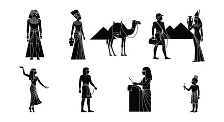 Ancient egypt themed silhouettes depicting people animals and pyramids © Nayem