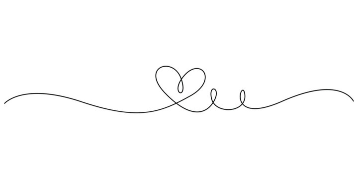 Heart hand drawn. Heart continuous one line drawing. Single contour heart for love design, Continuous one line drawing of abstract heart sign isolated flat vector illustration
