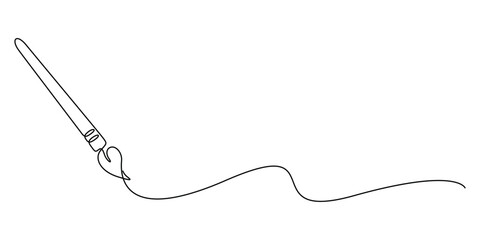 Obraz premium Paint brush continuous one line drawing vector illustration, Single line art paint brush. Continuous single line drawing of a paintbrush creating a flowing. wavy stroke. Doodle vector illustration