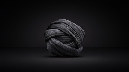 A dark gray, twisted rope-like sculpture against a black background.
