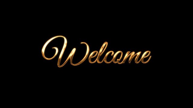 The animated word "welcome" in shiny gold font is perfect for invitation cards, signage, social media graphics, or website headers to add elegance.
