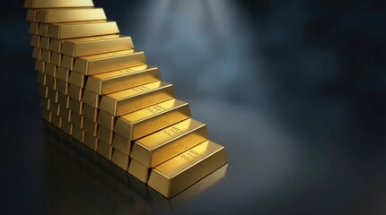 Stacked Gold Bars on a Reflective Surface with Soft Lighting