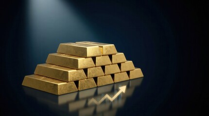Gold Bullion Bars with Upward Arrow Signifying Market Growth