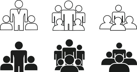 Group of people icons in black and white teamwork and community symbols