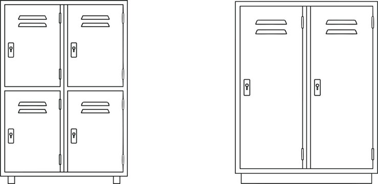 Metal storage cabinet and locker line icons set with furniture organization symbols for office school interior vector design