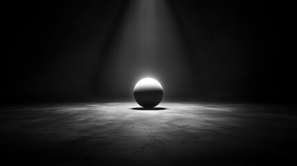 A black and white image of a sphere illuminated by a spotlight.