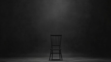 A black chair in a dark room.