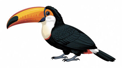 Naklejka premium A vibrant toucan perched on a branch with a colorful beak and striking black and white plumage