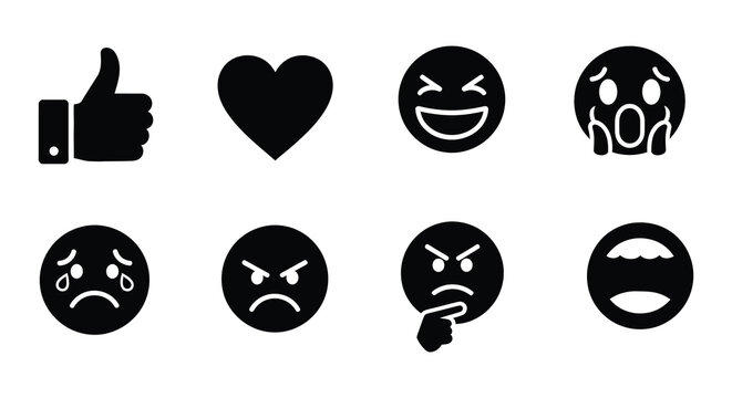 Collection of black silhouette emoticons depicting various emotional expressions