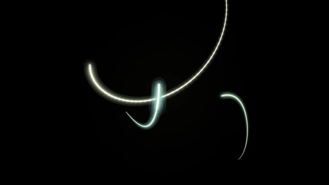 Motion graphics illustration of dynamic abstract shapes in a dark environment from a frontal viewpoint