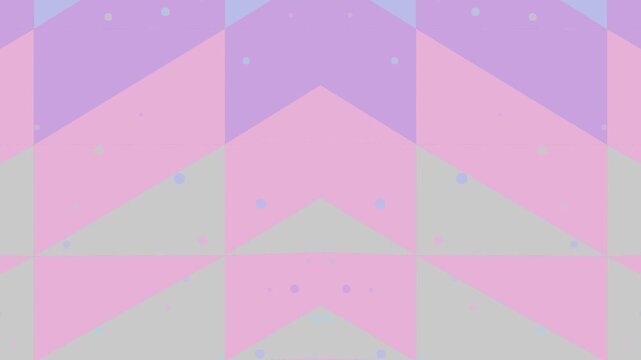 An abstract geometric pattern featuring triangles and squares in soft pink, purple, and gray tones.