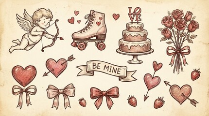 Cute Hand-Drawn Valentine Icons and Doodles
