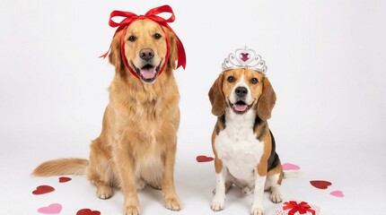 Two Cute Dogs with Hearts for Valentine&rsquo;s Day