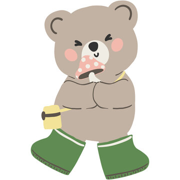Spring Bear Coquette Joyful Spring Garden Nature cute cartoon flat design illustration