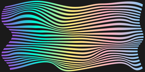 Retro Background with Wavy Colorful Lines, Gradient, Psychedelic Art, Minimalism, Aesthetic, Groovy Poster, Stripes, Vintage, Vector