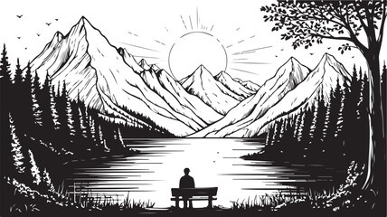 Moonlit River Valley Coloring Page
