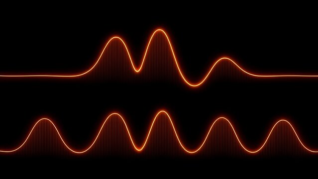 sanity. Two glowing sine waves on black background, peaks aligned with troughs. STEM education sheets, lab safety posters, designed for STEM education and laboratory safety posters.