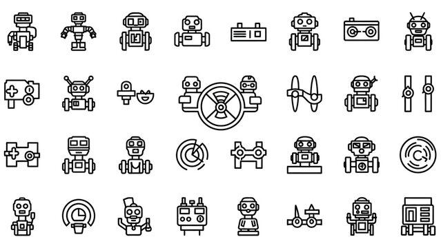 Robot Technology Icons Line Style.