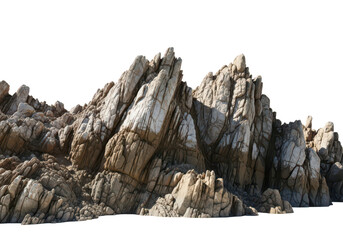 A group of jagged rocks on an isolated transparent background
