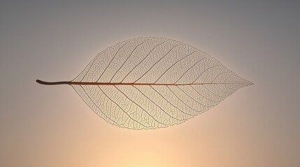 A leaf with a network of veins against a gradient sky.