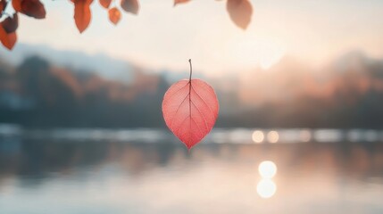A red leaf in the center of the image.